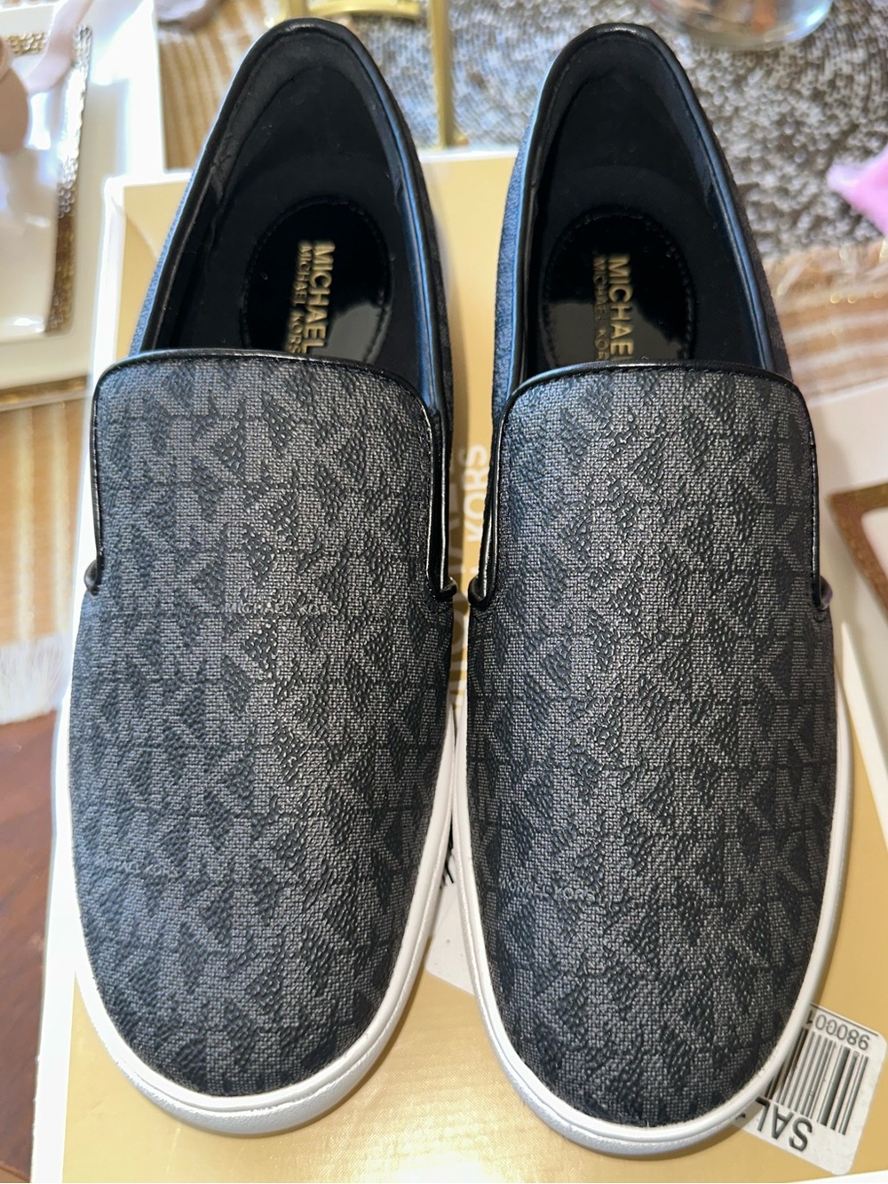 Michael Kors Women's Black MK Logo Slip-On Sneakers